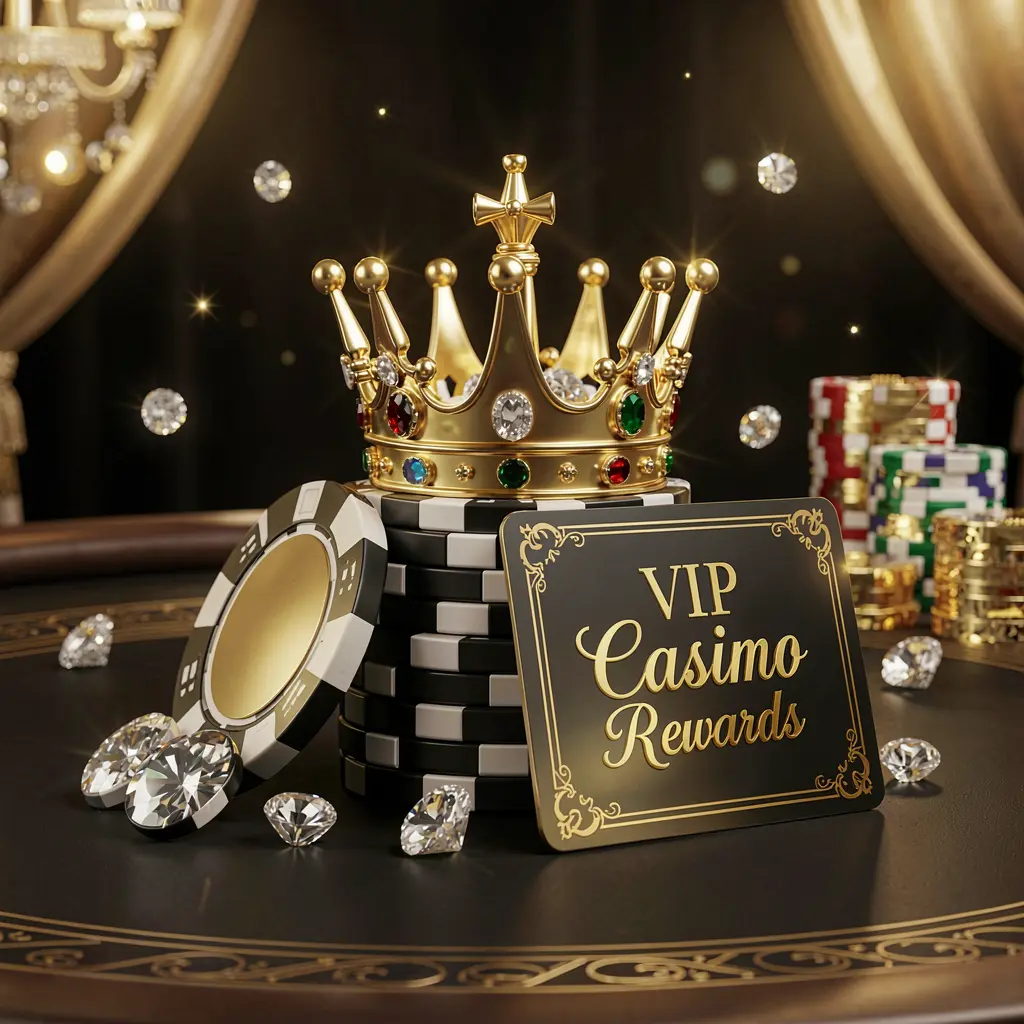 Elegant golden crown placed on top of poker chips with sparkling diamonds and a premium membership card, set against a luxury black and gold background with a soft golden glow, representing 62JILI VIP casino rewards in an exclusive high-end casino atmosphere